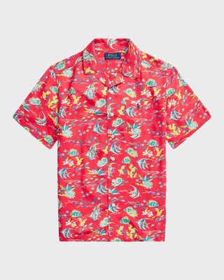 Boy's Tropical-Print Button Down Shirt, Size 2-6