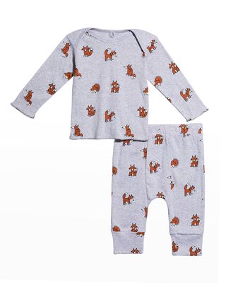 Boy's Two-Piece Fox-Print Pajama Set, Size 3M-18M