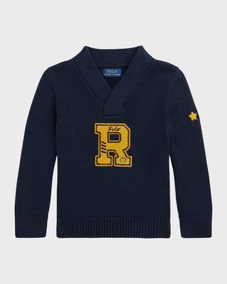 Boy's Varsity Patch Cotton Sweater, Size 2-7