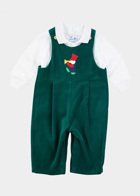 Boy's Velvet Embroidered Coverall W/ Polo Shirt, Size 6M-24M