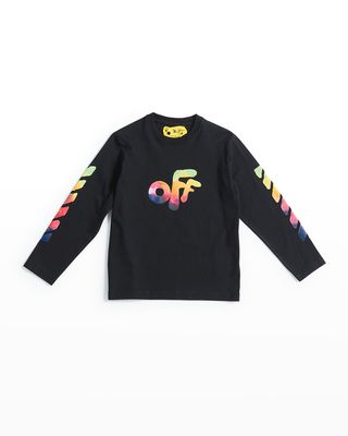Boy's Watercolor Rounded Logo Arrow Long-Sleeve Tee, Size 4-12