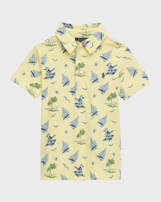 Boy's Windsurfing-Polo Bear Print Polo Shirt, Size 2-4