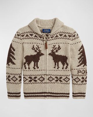 Boy's Wool Blend Reindeer & Pine Printed Sweater, Size 4-7
