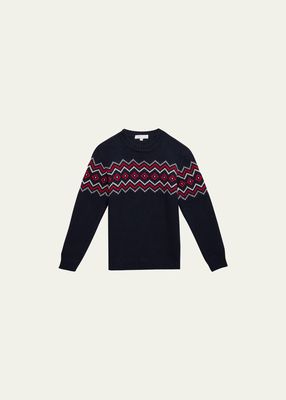 Boy's Wool Zig Zag Intarsia Sweater, Size 3-12
