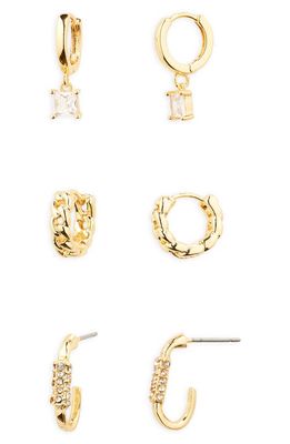 BP. 14K Gold Dipped & Cubic Zirconia 3-Pair Huggie Earrings