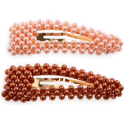 BP. 2-Pack Assorted Beaded Hair Clips in Pink- Brown 