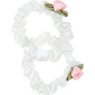 BP. 2-Pack Rosette Satin Scrunchies in Ivory- Pink