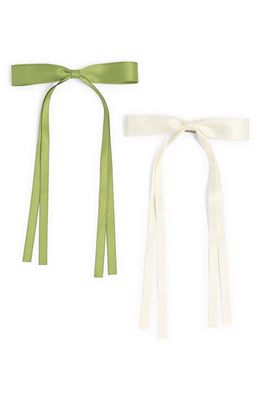 BP. Assorted 2-Pack Satin Hair Bows in Green- Ivory