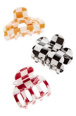 BP. Assorted 3-Pack Checker Claw Clips in Black- Ivory Multi