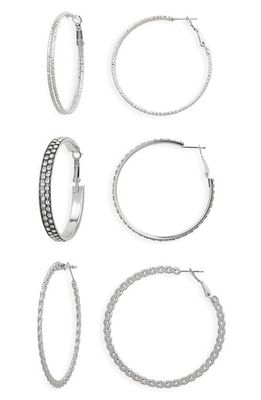 BP. Assorted 3-Pack Crystal Hoop Earrings in Silver- Clear