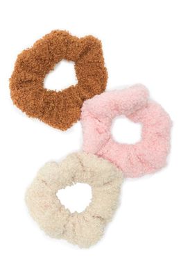 BP. Assorted 3-Pack High Pile Fleece Scrunchies in Beige- Pink- Brown