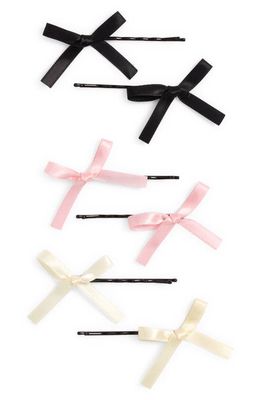 BP. Assorted 6-Pack Satin Bow Bobby Pins in Black- White- Pink