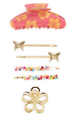 BP. Assorted 6-Piece Tropical Claw Clip & Bobby Pins Set in Gold Multi