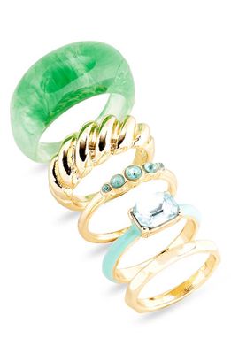 BP. Assorted Set of 5 Rings in Gold- Green