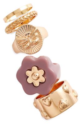 BP. Assorted Set of 5 Rings in Gold- Purple