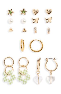 BP. Assorted Set of 9 Earrings in Gold- Green Multi