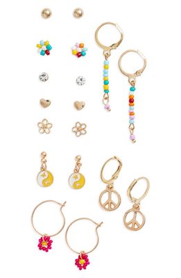 BP. Assorted Set of Nine Earrings in Gold- Pink Multi
