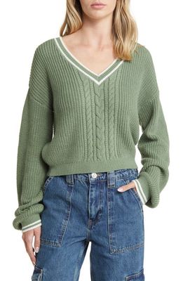 BP. Balloon Sleeve Cable Knit Sweater in Green Dune