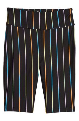 BP. BE PROUD Kids' Pride Gender Inclusive Stripe Bike Shorts in Black Prismatic Stripe