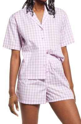 BP. Boyfriend Stripe Colorblock Button-Up Cotton Blend Pajama Shirt in Purple Sheer Gingham