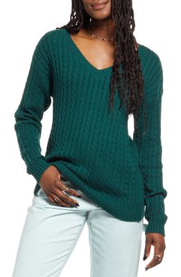 BP. Cable Knit Cotton & Recycled Polyester Sweater in Green Botanical
