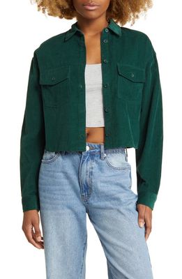 BP. Cotton Corduroy Button-Up Crop Shirt in Green Pine