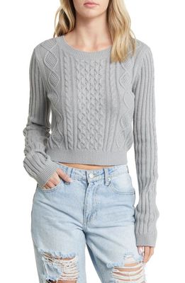 BP. Crewneck Cable Knit Sweater in Grey Heather