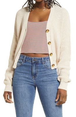 BP. Easy Button Front Cardigan in Beige Oatmeal Light Heather