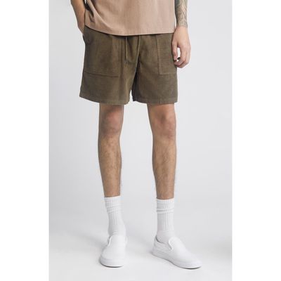 BP. Elastic Waist Corduroy Shorts in Olive Night 