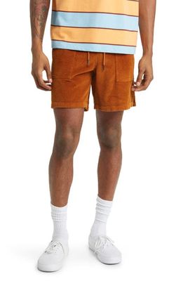 BP. Elastic Waist Corduroy Shorts in Rust Pecan