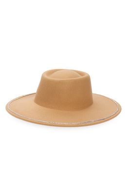 BP. Embellished Felt Boater Hat in Tan- Gold