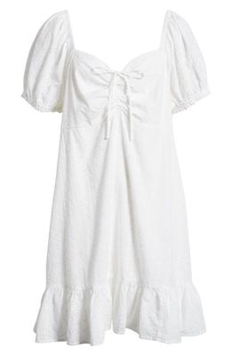 BP. Eyelet Puff Sleeve Dress in White Brilliant