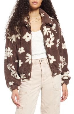 BP. Floral High Pile Fleece Jacket in Brown Taupe Andy Floral