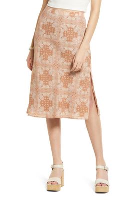 BP. Floral Print Side Slit Midi Skirt in Brown Bandana Print