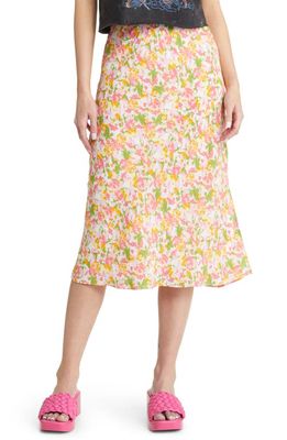 BP. Floral Print Side Slit Midi Skirt in Pink Reflection Floral