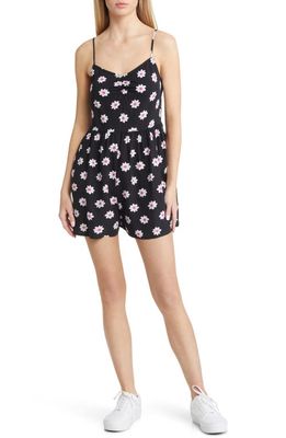 BP. Floral Romper in Black- Pink Daisy Dots
