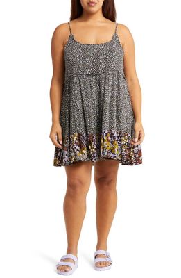 BP. Floral Tiered Babydoll Minidress in Black Mixed Cara Floral
