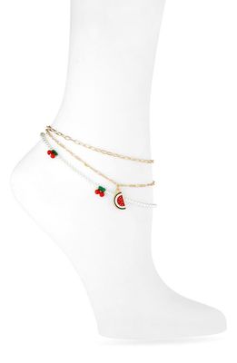 BP. Fruit Charm Multi Row Anklet in Gold- Red Multi