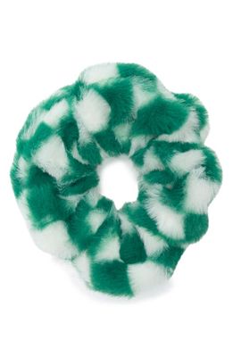 BP. Fuzzy Check Hair Scrunchie in Green- White