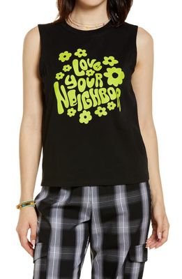 BP. Graphic Muscle Tank in Black- Green Neighbor
