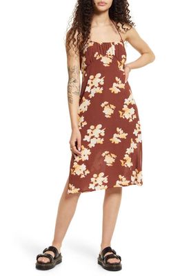 BP. Halter Midi Dress in Brown- Ivory Floral Cast