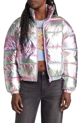 BP. Holographic Puffer Jacket in Pink Multi Holographic