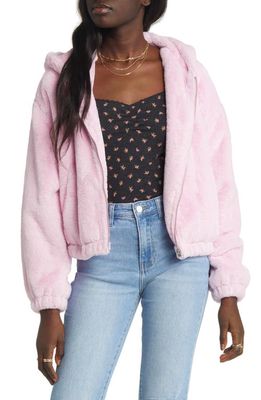 BP. Hooded Faux Fur Jacket in Pink Posy