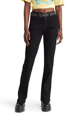 BP. Inset Mid Rise Flare Jeans in Black Studded Rinse