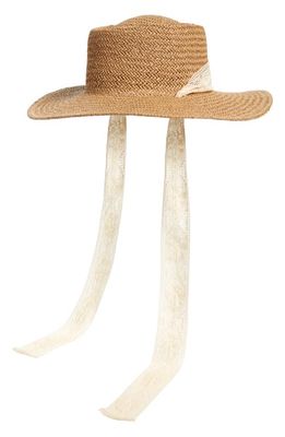 BP. Lace Tie Straw Boater Hat in Natural- Cream