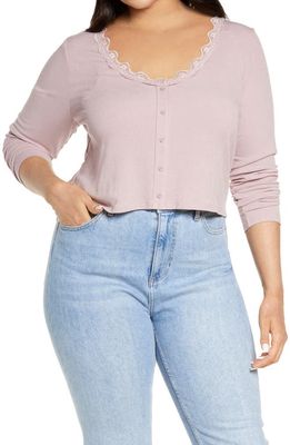 BP. Lace Trim Button Front Top in Pink Smoke