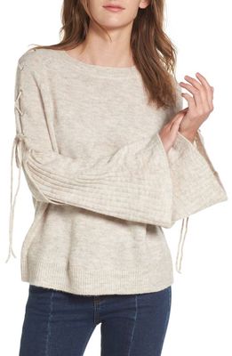 BP. Lace Up Shoulder Sweater in Beige Oatmeal Heather