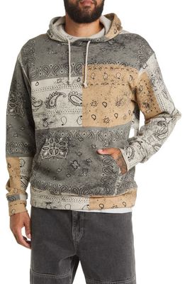 BP. Men's Oversize Bandana Print Fleece Hoodie in Tan- Grey Bandana