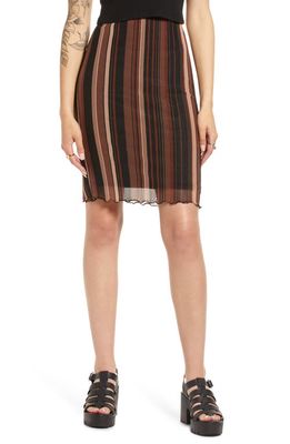 BP. Mesh Overlay Skirt in Brown- Black Multi Stripe