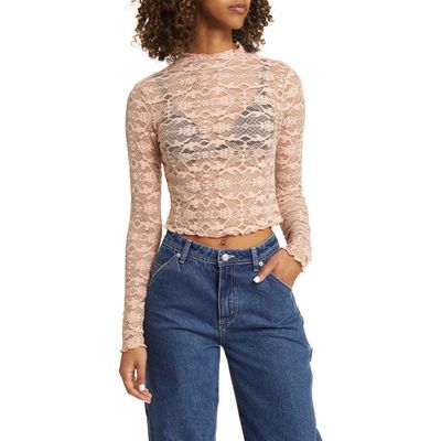 BP. Mock Neck Lace Top in Pink Rosecloud